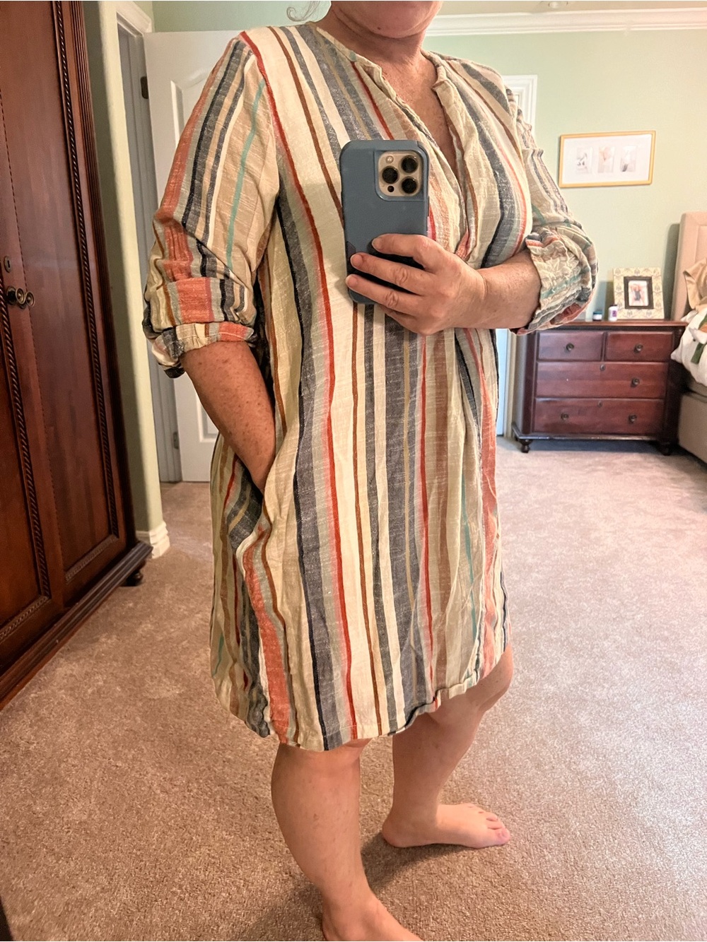 Roller Rabbit LargeStriped Long Sleeve V-Neck Tunic Top - Multi